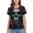 thumbnail image 1 of Vsdgher Butterfly Flower Skull Women Shirts V Neck Short Sleeve Tops T-Shirt Basic Tees, S to 3XLX-Large, 1 of 5