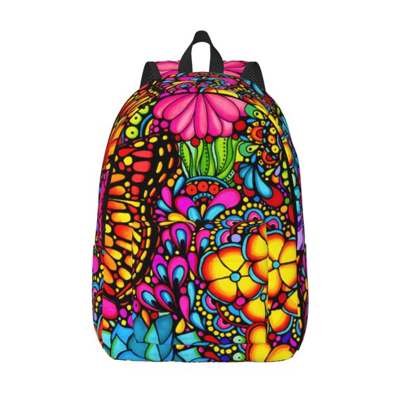 Vsdgher Butterfly Garden Print Canvas Backpack Travel Rucksack Unisex Knapsack 15.7/17.7Inch Laptop Backpack for Work,College -Small