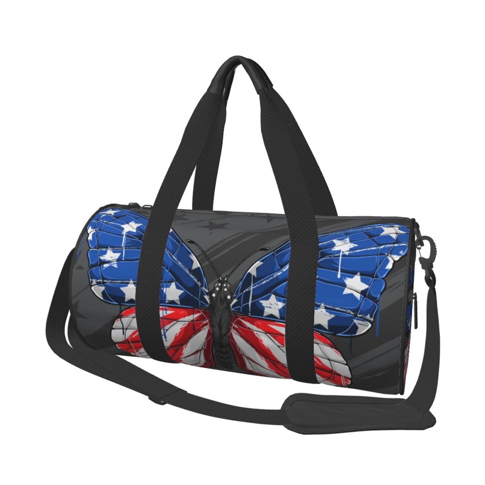 Vsdgher Butterfly With USA Flag 45L Foldable Duffel Bag, Sports Gym Bag,Overnight Bag, Portable Weekender Bag for Airplanes