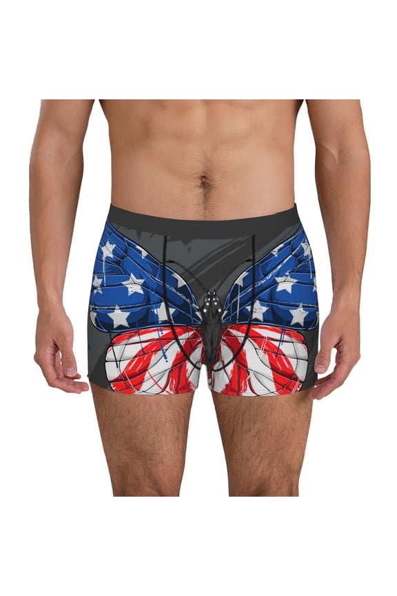 Butterfly With USA Flag Pattern Men's Boxer Brief Underwear,Soft Funny Underwear for Men-Small