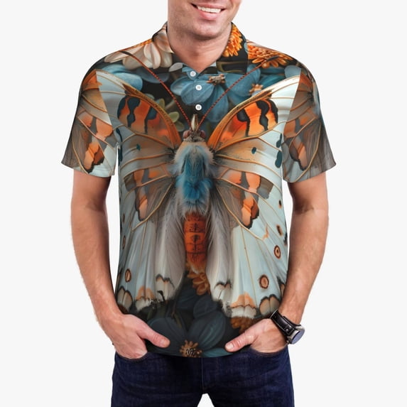Vsdgher Butterfly and Bloom Beauty Polo Shirts for Men, Men's Short Sleeve Stretch Polo Shirt, Shirts for Men-XX-Large