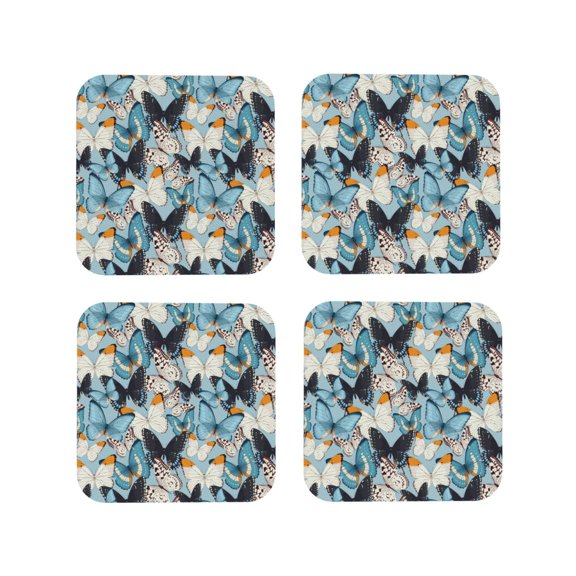 Vsdgher Butterflys Leather Coasters for Drinks, Durable Drink Coasters 4 Set for Tabletop Protection, Luxurious Home Décor and Housewarming Gift ( {designName})Square