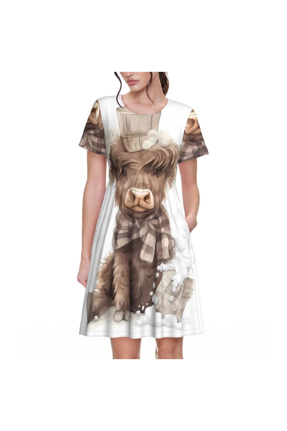 C for Womens Summer 2025 Casual Midi Maxi Dresses Lightweight Short Sleeve Round Neck Beach Dress -Large