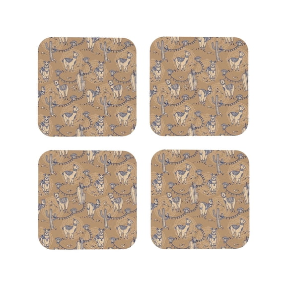 Vsdgher Cactus Alpaca Leather Coasters for Drinks, Durable Drink Coasters 4 Set for Tabletop Protection, Luxurious Home Décor and Housewarming Gift ( {designName})Square