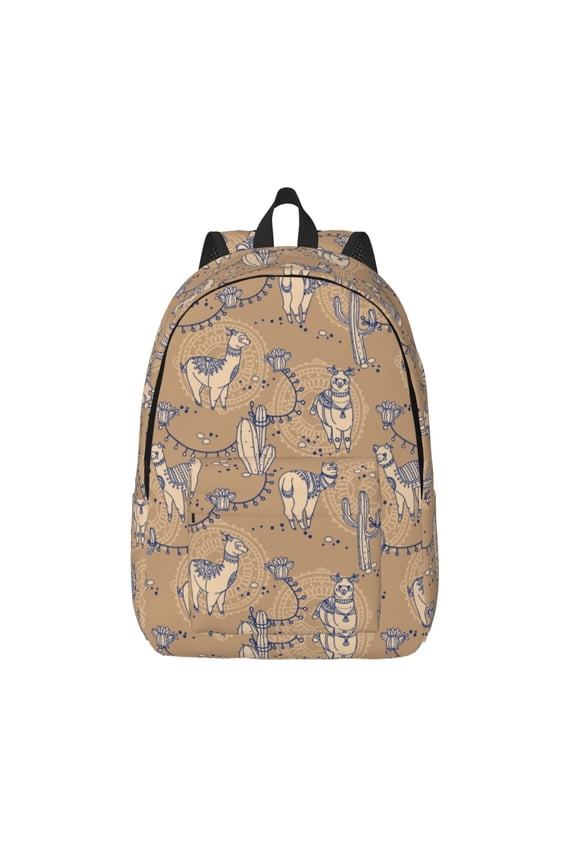 Cactus Alpaca Print Canvas Backpack Travel Rucksack Unisex Knapsack 15.7/17.7Inch Laptop Backpack for Work,College -Medium