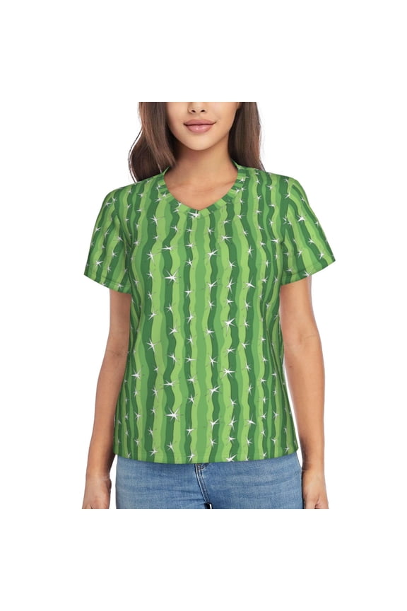 Cactus Women Shirts V Neck Short Sleeve Tops T-Shirt Basic Tees, S to 3XLSmall