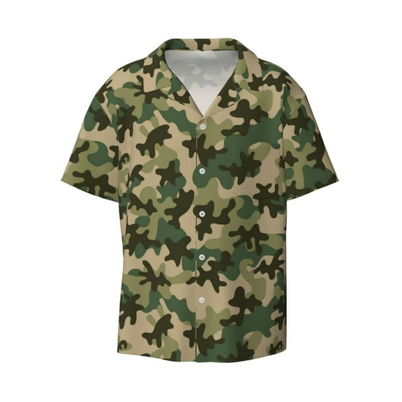 Vsdgher Camouflag Print Men's Wrinkle Free Untucked Cuban Shirt Business Casual Button Down Shirts Short Sleeve Shirt