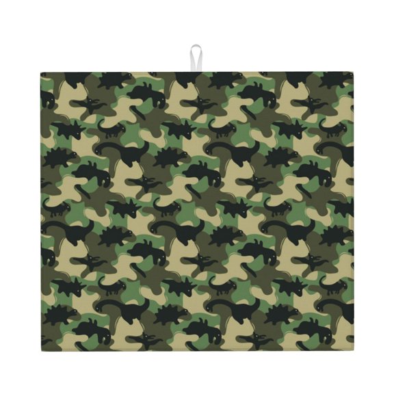 Vsdgher Camouflage Dinosaur Print Dish Drying Mat, Kitchen Counter Mat, Dish Drying Pad for Dishes, Utensils, Pots and Pans,16" x 18"