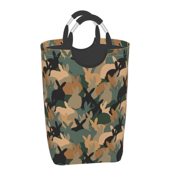 Vsdgher Camouflage Rabbit Print Square Laundry Bag Large Collapsible Dirty Clothes Bags With Handles Waterproof Essentials Storage For College Dorm, Family