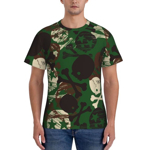 Vsdgher Camouflage Skull Print Men's Dry Fit Mesh Athletic Shirts Moisture Wicking Tennis T-Shirt Tops