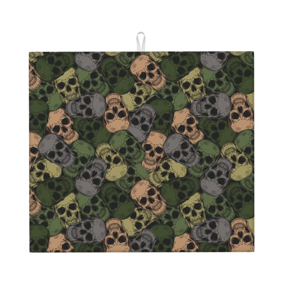 Vsdgher Camouflage Skulls Print Dish Drying Mat, Kitchen Counter Mat, Dish Drying Pad for Dishes, Utensils, Pots and Pans,16" x 18"