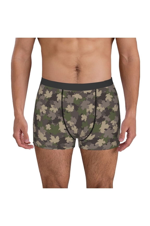 Camouflage maple Pattern Men's Boxer Brief Underwear,Soft Funny Underwear for Men-X-Large