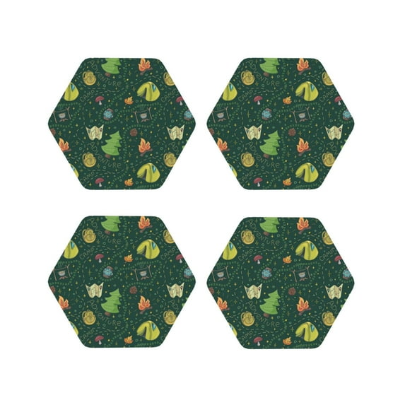 Vsdgher Camp In The Forest Leather Coasters for Drinks, Durable Drink Coasters 4 Set for Tabletop Protection, Luxurious Home Décor and Housewarming Gift ( {designName})Hexagon