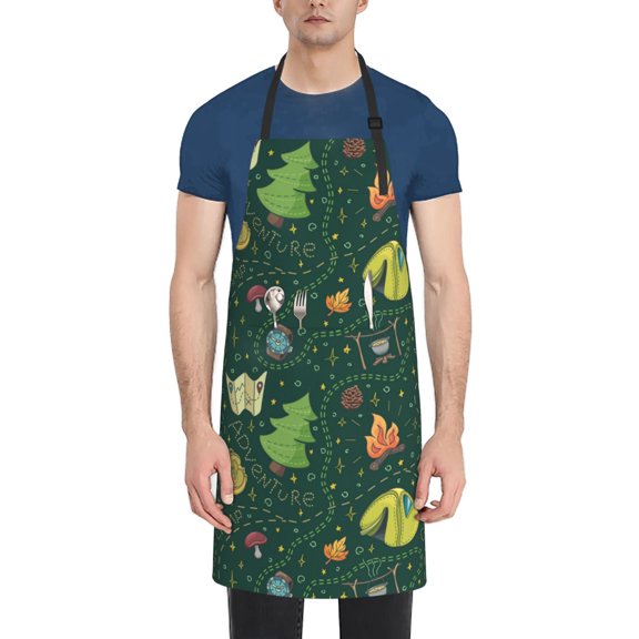 Vsdgher Camp In The Forest Waterproof Apron with 2 Pockets Kitchen Chef Aprons Bibs for Grooming Cooking Baking Painting Gardening
