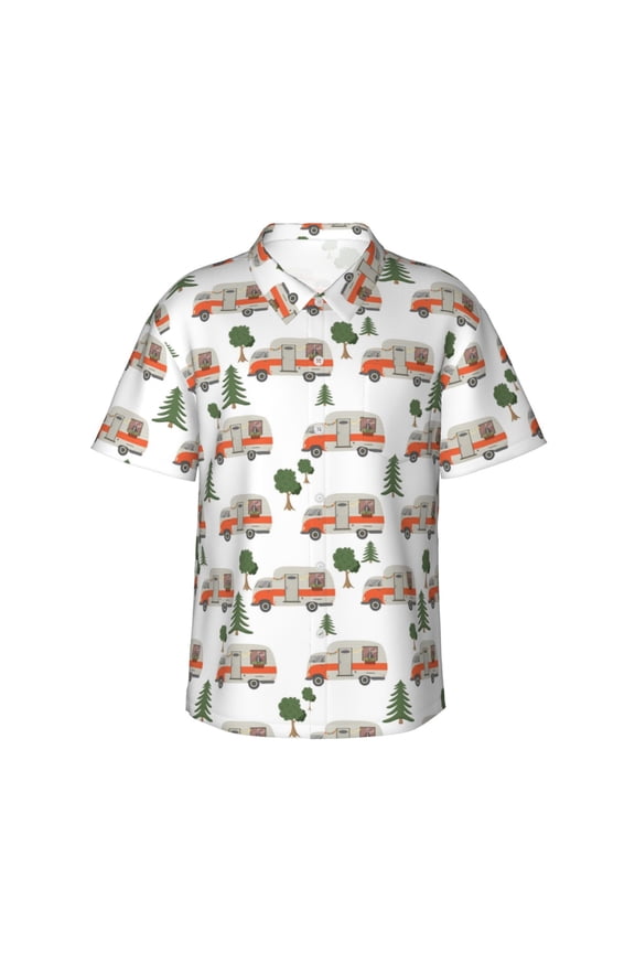 Camp Van Print Men's Hawaiian Shirts Button Down Tropical Holiday Beach Shirts Vacation Clothes,3X-Large