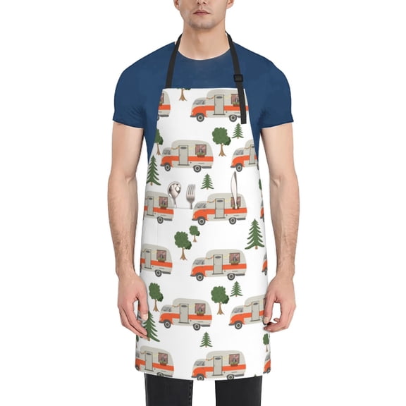 Vsdgher Camp Van Waterproof Apron with 2 Pockets Kitchen Chef Aprons Bibs for Grooming Cooking Baking Painting Gardening