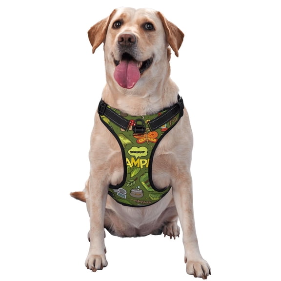 Vsdgher Camping 1 Pattern Dog Harness,No Pull Pet Harness with Soft Padded Handle,Adjustable Reflective Vest with 2 Buckles,4 Slide Buckles,S-XL X-Large