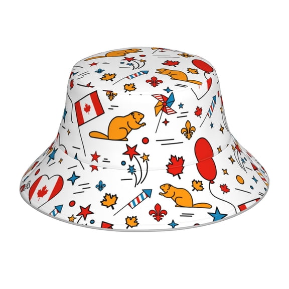 Vsdgher Canada Day Print Bucket Hat for Men&Women Bucket Hat Reversible Summer Double-Side-Wear Travel Gardening, Beach, Camping, Hiking, Fishing Cap