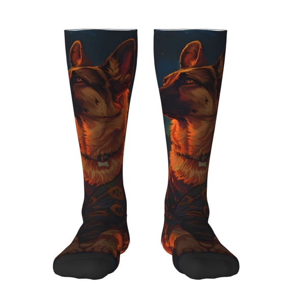 Vsdgher Candle Shepherd Dog Print Thigh High Socks Extra Long Stretchy Sock Women Over Knee High Opaque Stocking Daily Wear