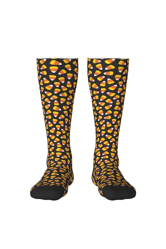 Candy Corn Print Thigh High Socks Extra Long Stretchy Sock Women Over Knee High Opaque Stocking Daily Wear