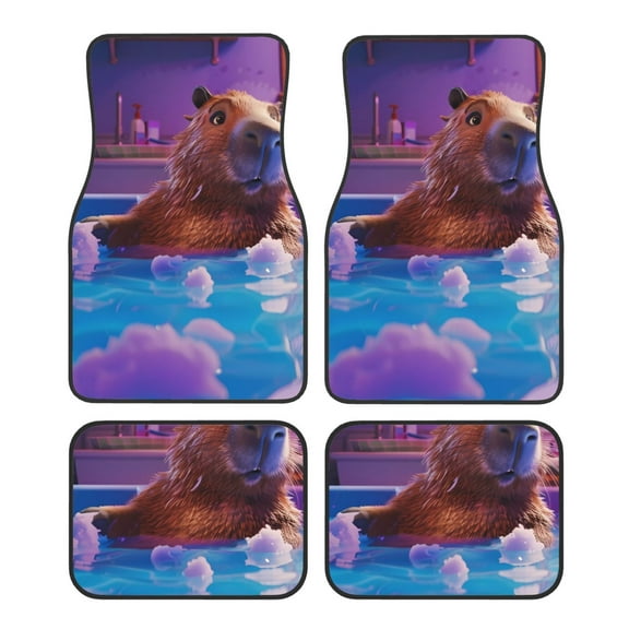 Vsdgher Capybara Bathtub Fun Car Foot Mat Set of 4 Pieces Universal Floor Liner Car Accessories Fits Most Cars, Trucks, Vans, sedans, SUV