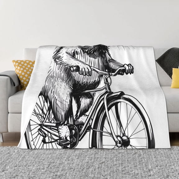 Vsdgher Capybara Riding Bicycle Pattern Fleece Throw Blanket, Horizontal Fleece Bedding Home Decor for Couch & Bed All Season Use -50"x40"
