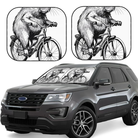 Vsdgher Capybara Riding Bicycle Print Car Windshield Sun Shade, Reflective Sunshade Window Sunshade Sun Visor Protector Fit for Cars,Trucks,SUVs-Small