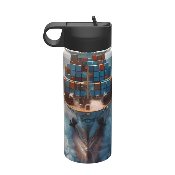 Vsdgher Cargo Ship At Sea for Insulated Stainless Steel Water Bottle,18oz Sports Water Bottle Stainless Steel Reusable Tumbler for Sports, Travel, and School