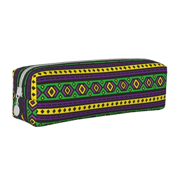 Vsdgher Carnival Mardi Gras Leather Pencil Case, Makeup Pouch, Zipper Pouch for Daily Essentials, Storage Organizer, Cosmetics and Stationary Bag