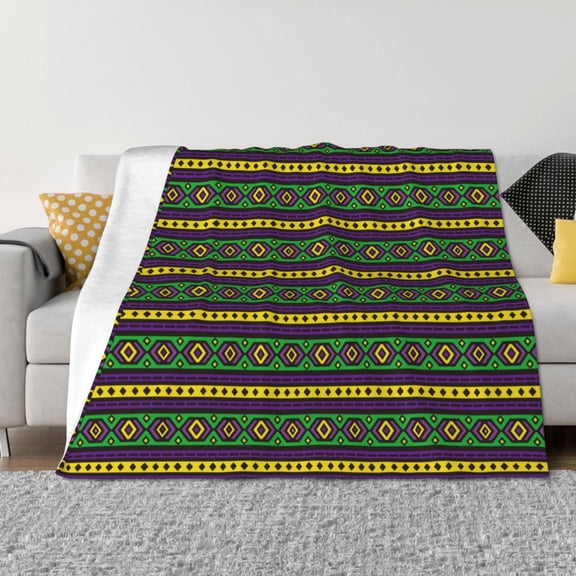 Vsdgher Carnival Mardi Gras Pattern Fleece Throw Blanket, Horizontal Fleece Bedding Home Decor for Couch & Bed All Season Use -80"x60"