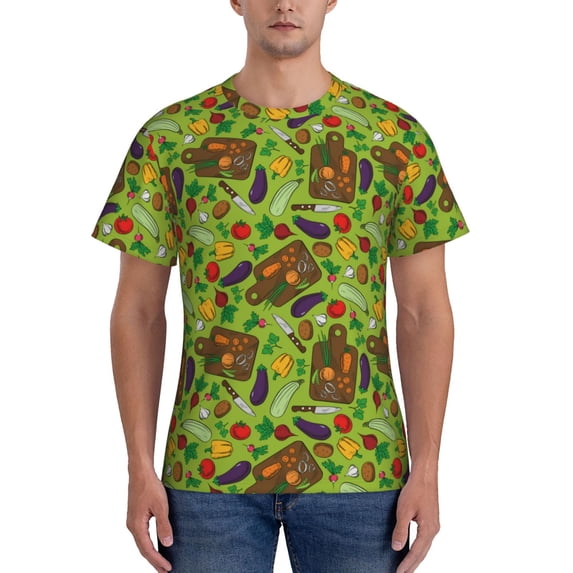 Vsdgher Carrot Eggplant Print Men's Dry Fit Mesh Athletic Shirts Moisture Wicking Tennis T-Shirt Tops