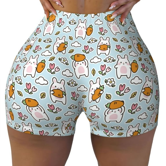 Vsdgher Carrot Rabbit print Workout Shorts for Women Seamless Soft Smooth Gym Yoga Scrunch Active Exercise Fitness Shorts