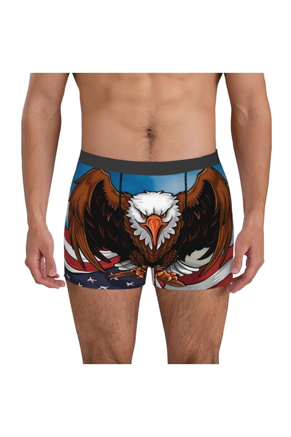 Cartoon Bald Eagle USA Pattern Men's Boxer Brief Underwear,Soft Funny Underwear for Men-Small