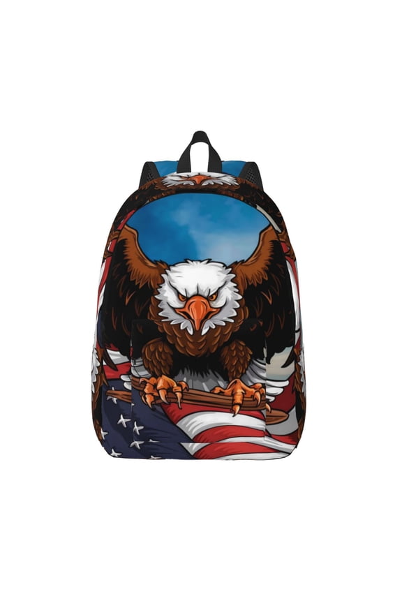 Cartoon Bald Eagle USA Print Canvas Backpack Travel Rucksack Unisex Knapsack 15.7/17.7Inch Laptop Backpack for Work,College -Small