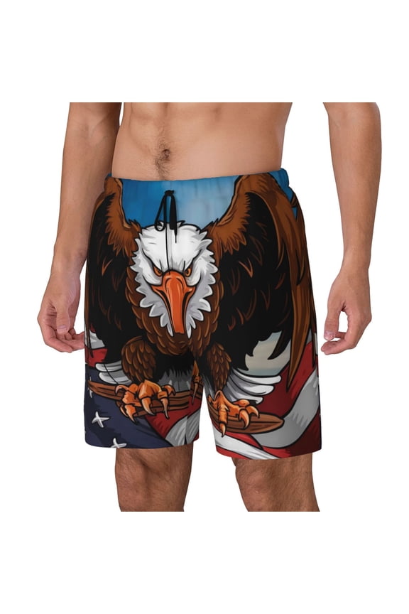 Cartoon Bald Eagle USA for Mens Swim Trunks with Compression Liner Swim Shorts Swim Suits Board Shorts-X-Large