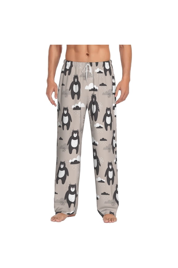 Cartoon Bear Brown Print Mens Pajama Pants Sleep & Lounge Pants, PJ Bottoms With elastic waistb and Pockets