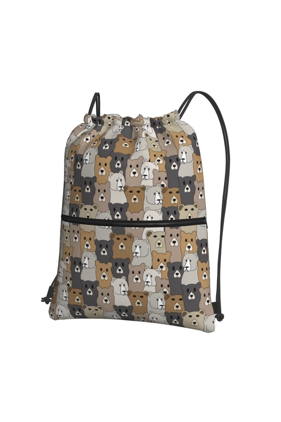 Cartoon Bear Drawstring Backpack Water Resistant String Bag Sports Sackpack Gym Sack for Men Women