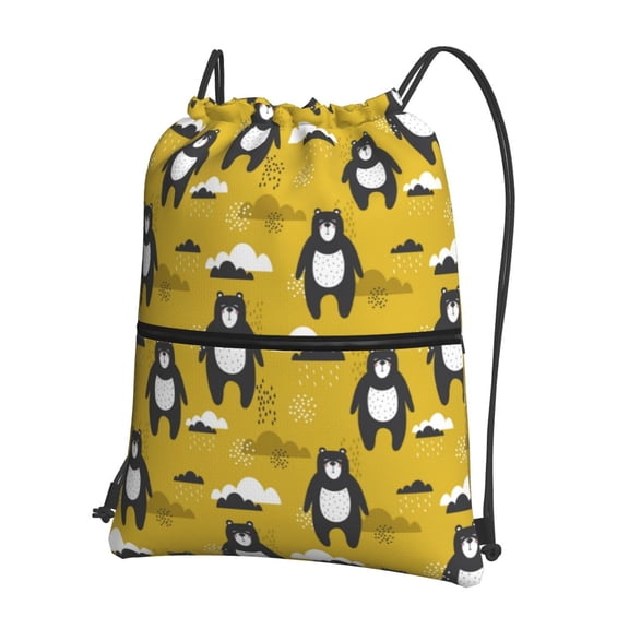 Vsdgher Cartoon Bear Yellow Drawstring Backpack Water Resistant String Bag Sports Sackpack Gym Sack for Men Women