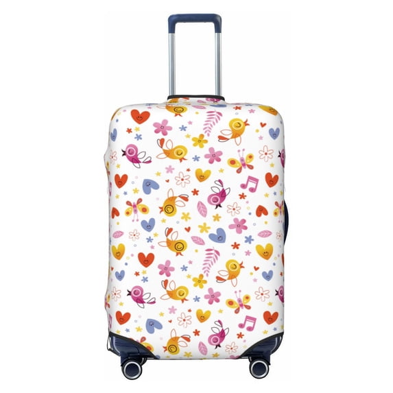 Vsdgher Cartoon Birds & Flowers Print Luggage Cover Washable Suitcase Cover Protector Anti-scratch Suitcase cover Fits 18-32 Inch Luggage