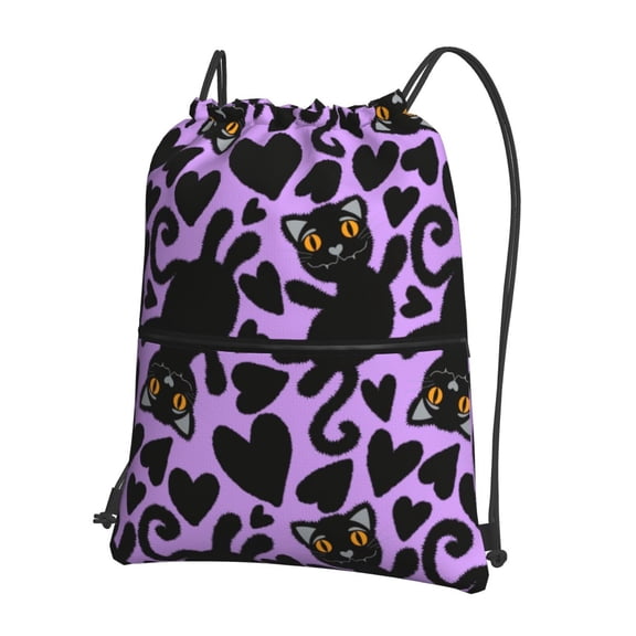 Vsdgher Cartoon Black Cats Drawstring Backpack Water Resistant String Bag Sports Sackpack Gym Sack for Men Women