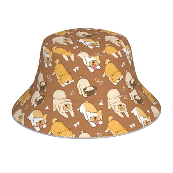 Vsdgher Cartoon Bulldog Print Bucket Hat for Men&Women Bucket Hat Reversible Summer Double-Side-Wear Travel Gardening, Beach, Camping, Hiking, Fishing Cap