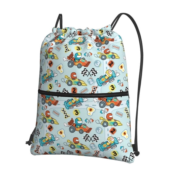 Vsdgher Cartoon Car Racing Drawstring Backpack Water Resistant String Bag Sports Sackpack Gym Sack for Men Women