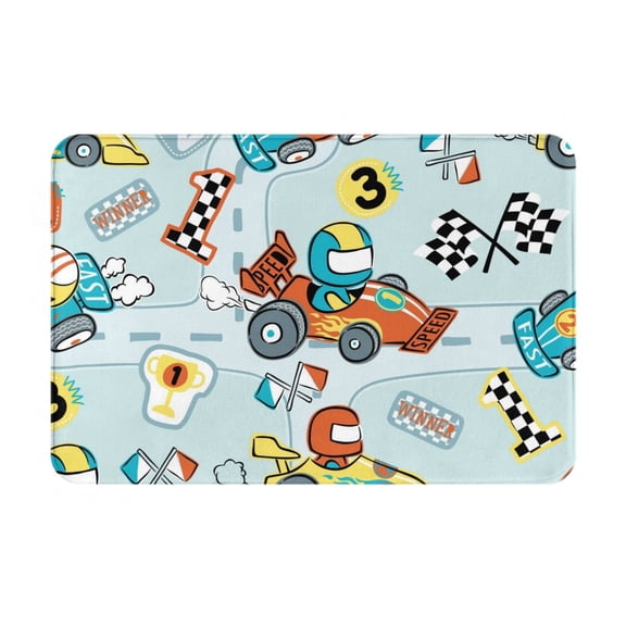 Vsdgher Cartoon Car Racing print Flannel Anti-Slip Floor Mat Comfort Mat Floor Carpet for Decor, Non-Slip, Home, Office, Laundry, Durable
