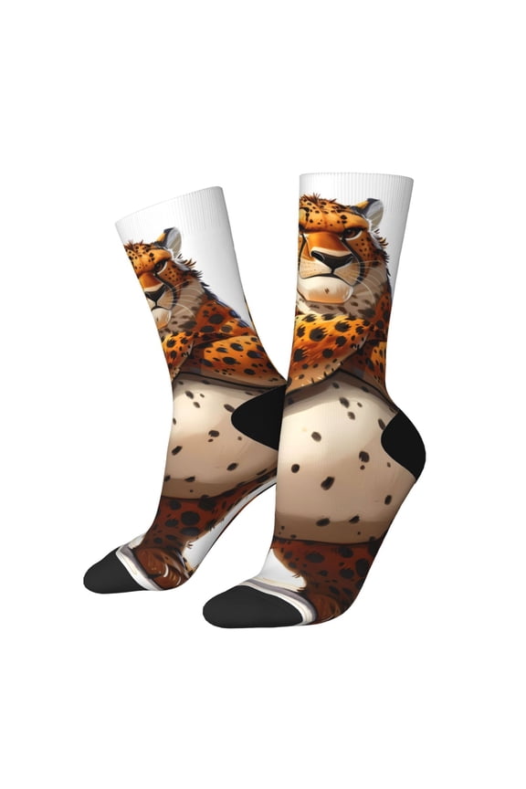 Cartoon Cheetah With Attitude Crew Socks for Men & Women, Breathable Casual Athletic Ankle Socks