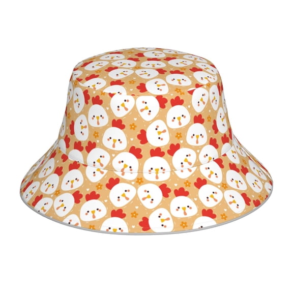 Vsdgher Cartoon Chicken Print Bucket Hat for Men&Women Bucket Hat Reversible Summer Double-Side-Wear Travel Gardening, Beach, Camping, Hiking, Fishing Cap