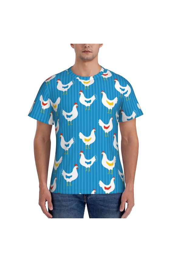 Cartoon Chicken Print Men's Dry Fit Mesh Athletic Shirts Moisture Wicking Tennis T-Shirt Tops