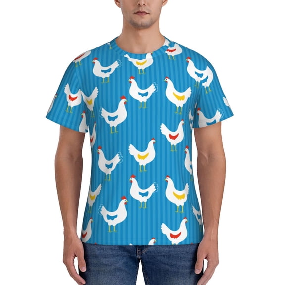 Vsdgher Cartoon Chicken Print Men's Dry Fit Mesh Athletic Shirts Moisture Wicking Tennis T-Shirt Tops