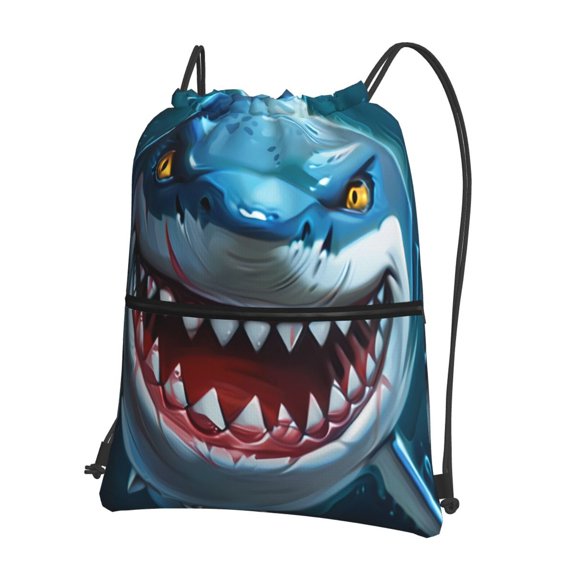 Vsdgher Cartoon Cute Shark Drawstring Backpack Water Resistant String Bag Sports Sackpack Gym Sack for Men Women