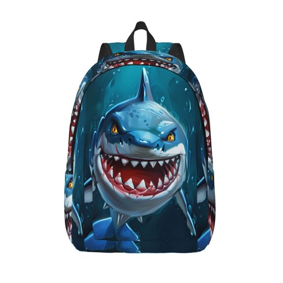 Vsdgher Cartoon Cute Shark Print Canvas Backpack Travel Rucksack Unisex Knapsack 15.7/17.7Inch Laptop Backpack for Work,College -Small