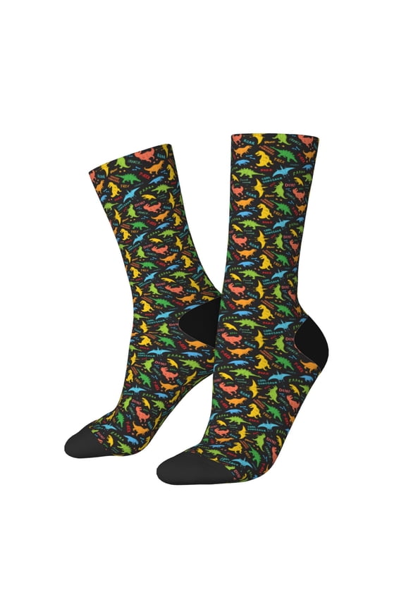 Cartoon Dino Crew Socks for Men & Women, Breathable Casual Athletic Ankle Socks
